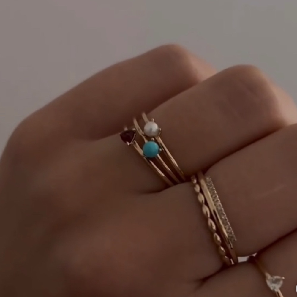 Mejuri Turquoise Stud Stacker Ring - Size 6